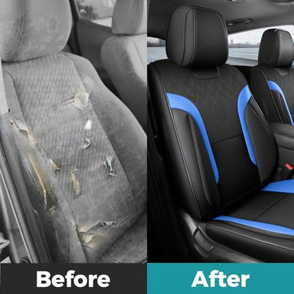 Black and Blue Car Seat Covers Only Front 2pc - Breathable Faux Leather Universal Seat Covers for Cars, Automotive Protector Fit for Most Sedan SUV Pick-up Truck