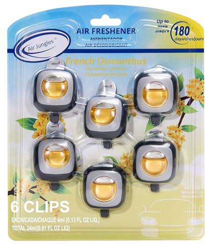 Air Jungles French Osmanthus Scent Car Air Freshener Clip, 6 Vent Clips, 4ml Each, Long Lasting Air Freshener, Up to 180 Days Car Refresher Odor Eliminator - color: French Osmanthus, size: 6 Count (Pack of 1)