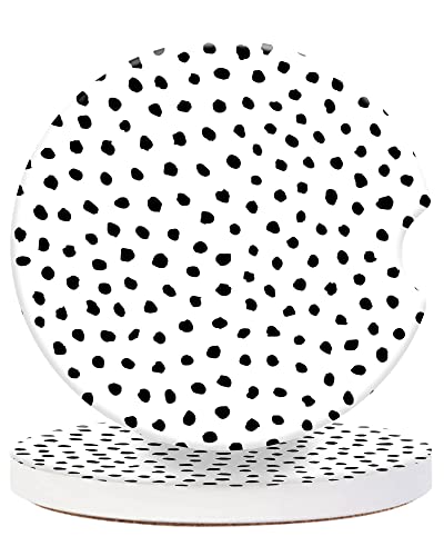 CLEVI 2 Pack Universal Ceramic Car White Polka Dot,Black White Ceramic Stone with A Finger Notch for Easy Removal of Car Cup Holder Coaster - color: White Polka Dot
