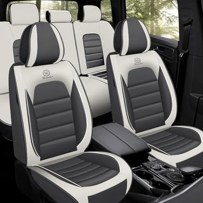 Car Seat Covers for Kia K5 2021-2026, Premium Nappa Leather, Waterproof, Anti-Slip, Full Coverage, Airbag Compatible, Breathable, All-Weather, Easy Install (5 Seats, Gray&White) - color: 5 Seats - Gray&White, size: Kia K5 2021-2026