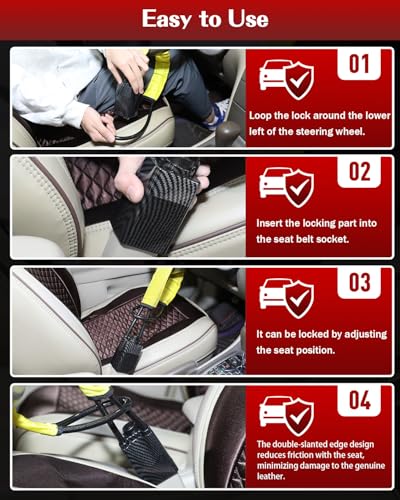 2026 Upgraded Steering Wheel Lock, Seatbelt Lock, Universal Anti-Theft Device, Car Lock, Anti-Theft Device with 3 Keys, Suitable for Most Vehicles, Trucks, SUVs, Vans (Yellow) - color: Yellow2