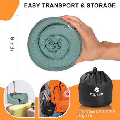 Travel Pillow - Hooded Neck Pillow Airplane Memory Foam Filling for Plane, Office, Cars Sleeping, Road Trip, Long Flights, Airplane Travel Essentials, Includes Eye Mask & Earplugs (Green) - color: Green