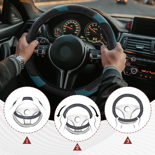 Car Steering Wheel Cover, Steering Wheel Protector, Universal 14.5-15 Inch Microfiber Leather Breathable Auto Steering Wheel Covers, Carbon Fiber Steering Wheel Cover for Women Men (Dark Green) - color: Dark green