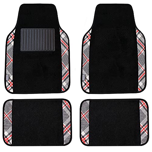 FH Group Car Floor Mats - Plaid Trim Carpet Floor Mats for Cars, Universal Fit Automotive Floor Mats, All Purpose Car Floor Mats, Carpet Protector Mat for Most Sedan, SUV, Truck Floor Mats Beige - color: Beige, style: Floor Mats