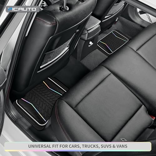 PIC AUTO Car Floor Mats, Black Aluminum-Molded with Full-Circle Iridescent Inlay Strip Car Mats, Universal-Fit Rubber Mats for Cars, Trucks & SUVs, All-Weather, Non-Slip, Easy-to-Clean Interior Mats - color: Black