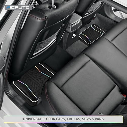 PIC AUTO Car Floor Mats, Black Aluminum-Molded with Full-Circle Iridescent Inlay Strip Car Mats, Universal-Fit Rubber Mats for Cars, Trucks & SUVs, All-Weather, Non-Slip, Easy-to-Clean Interior Mats - color: Black