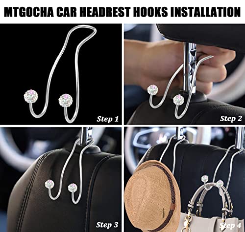 Bling Purse Hook for Car Headrest, Upgraded Cute Car Seat Hooks for Bag Handbag, Durable Stainless Auto Purse Hanger Holder 2 Pack, White - color: Silver