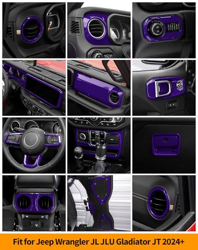 Hoolcar 21Pcs Full Set Interior Decoration Trim Kit for Jeep Wrangler JL JLU Gladiator JT 2024+ Central Control Panel Reading Light Air Conditioning Vent Cover Trim, Purple