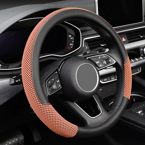 Steering Wheel Cover, Universal 15 inch, Microfiber Leather Viscose, Breathable, Anti-Slip,Warm in Winter and Cool in Summer, Black&Brown - color: brown, size: Standard Size[14.5"-15"]