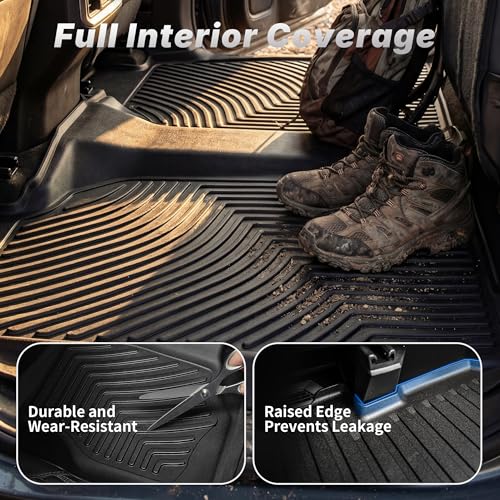 OEDRO Floor Mats Fit for 2019-2026 Chevy Silverado/GMC Sierra Denali 1500 & 2020-2026 Silverado/Sierra 2500HD/3500HD Crew Cab Without Rear Underseat Storage Box, TPE All-Weather Car Mats, Black - style: Bench Seat| Crew Cab| w/o underseat storage