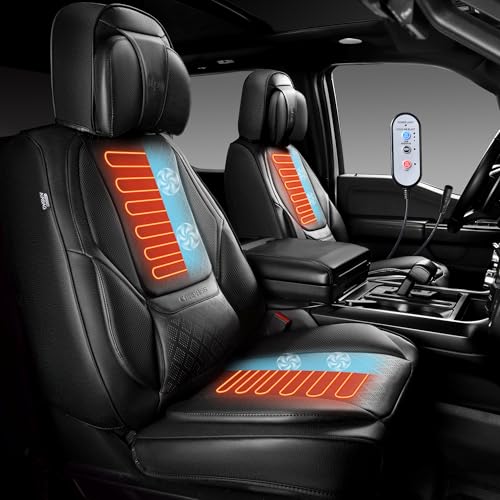 CAR PASS Ventilation Cooling Seat Cover,Luxury Nappa Leather 5 Seat Cover with Vibrate Massage 12V, Lumbar Support, Seat Covers for SUVs,Pickups,Trucks,Vehicles (Solid Black) - color: Black Cooling