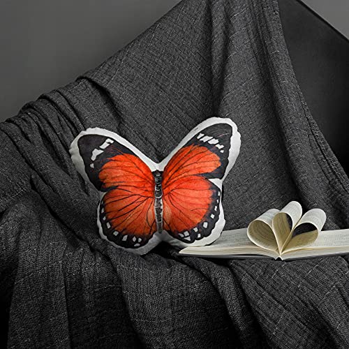 JWH 3D Butterfly Pillow Print Neck Cushion for Car Travel Plane Airplane Trip Headrest Long Flights Essentials Cute Head Rest Sleeping Napping Cushion with Elastic 8 x 12 Inch Orange