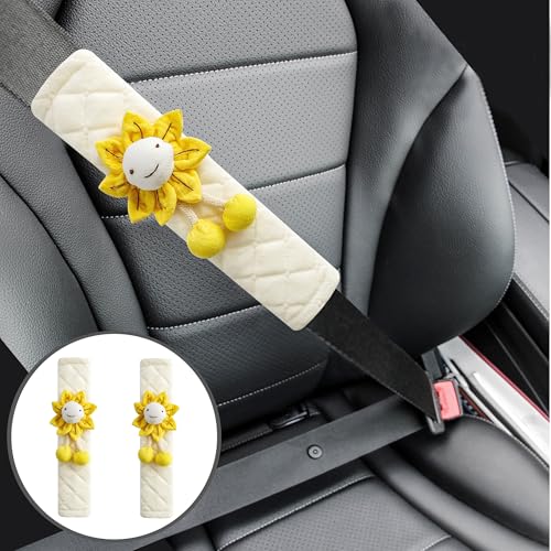 2-Pack Soft Seat Belt Covers Universal Car Shoulder Pad Cushions for Comfortable Driving & Bag Strap Protection Off-White Yellow Sunflower - color: Yellow Sunflower
