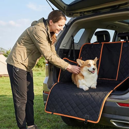 Dog Car Seat Cover with Side Flaps - TG2038 600D Heavy Duty Waterproof Hammock - Scratch-Proof Nonslip Pet Back Seat Protector for Cars, Trucks, SUVs, Black/Orange