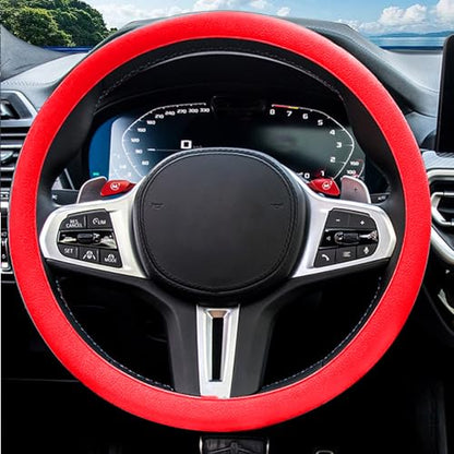 JDDRY Silicone Steering Wheel Protector,Universal Fit Auto Steering Wheel Cover(Red,1PC) - color: Red