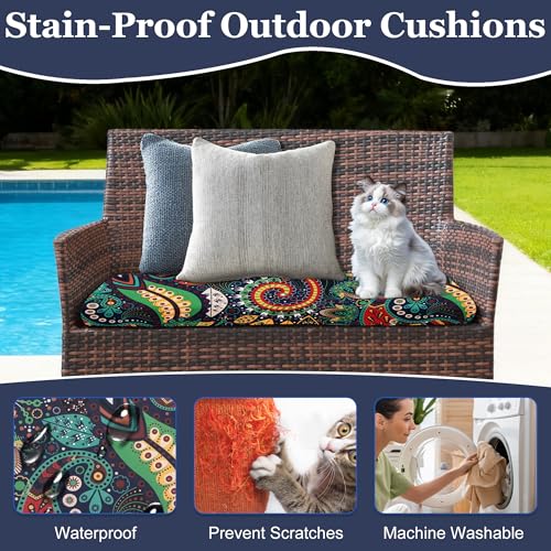 Waterproof 3-Piece Patio Sofa Cushion Cover Set - Replacement Covers for Outdoor Wicker Furniture, Bench & Seat Cushions