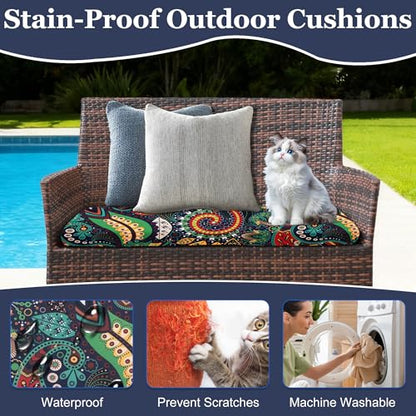 Waterproof 3-Piece Patio Sofa Cushion Cover Set - Replacement Covers for Outdoor Wicker Furniture, Bench & Seat Cushions