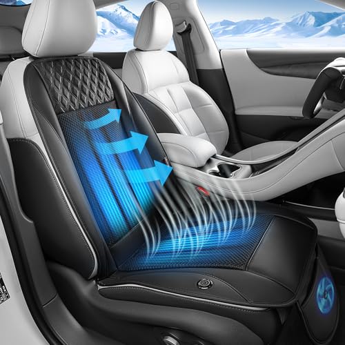 Coverado Cooling Car Seat Cover with High-Velocity Turbo Fan, Powerful Blowing & Suction Pad, 12V-24V Ventilated Cushion, 3-Speed Adjustable Airflow, Universal Fit for Car SUV Truck Van（Black） - color: 1 Fan Black