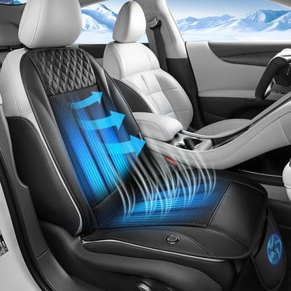 Coverado Cooling Car Seat Cover with High-Velocity Turbo Fan, Powerful Blowing & Suction Pad, 12V-24V Ventilated Cushion, 3-Speed Adjustable Airflow, Universal Fit for Car SUV Truck Van（Black） - color: 1 Fan Black