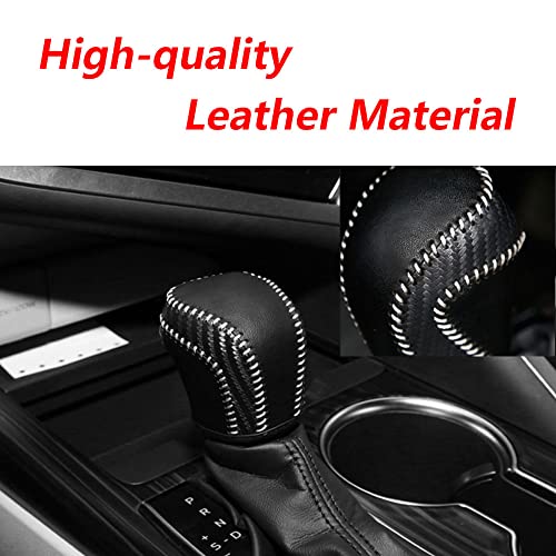 XITER for Genuine Leather Gear Shift Knob Cover Car Protect Accessories Case for Toyota Camry 2018-2026 (Carbon Fiber) - color: Carbon fiber White Stitches