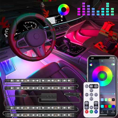 Car Interior LED Strip Lights with Smart App & Remote Control, Music Sync Under Dash Footwell Ambient Lighting Kit, 12V Cigarette Lighter Powered Internal Decor Lights for Cars, Trucks, SUVs - color: APP RGB 2 Lines