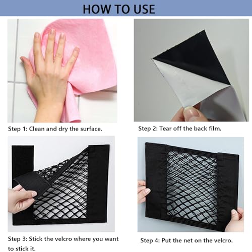 ZMD 2Pcs Universal Mesh Cargo Net with Adhesive Tape, 9.8x15.7in Small Cargo Car Storage Net RV Storage Netting Mesh Pocket Net Wall Sticker Organizer for Car Rv Trunk Boat (Black) - size: 15.7 x 9.8 Inches