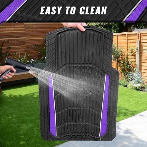 CAR PASS Heavy Rubber Car Floor Mats, Deep Waterproof Car Floor Mats All Weather, Aluminum Film Universal Trim to Fit for Cars SUV Trucks Sedans, Anti-Slip, Black Purple Metallic - color: Black Purple