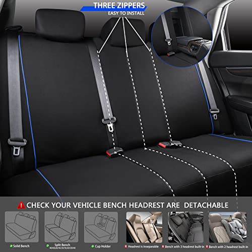 CAR-GRAND Universal Stylish Piping Cloth Car Seat Covers Full Set, Breathable and Washable Seat Covers with Air Compatible,3 Zipper Bench Design,Fit 90% Automotive,SUV,Truck,Sedan (Black-Blue Strips) - color: Black-Blue