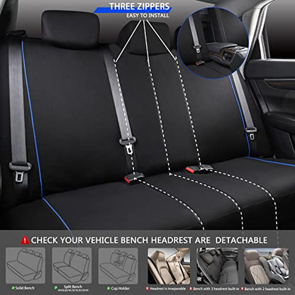 CAR-GRAND Universal Stylish Piping Cloth Car Seat Covers Full Set, Breathable and Washable Seat Covers with Air Compatible,3 Zipper Bench Design,Fit 90% Automotive,SUV,Truck,Sedan (Black-Blue Strips) - color: Black-Blue