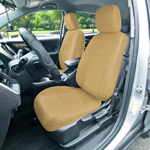 FH Group Three Row Car Seat Covers Deluxe Leatherette with 7 Seater, Airbag Compatible and Rear Split Bench– Universal Fit for Cars Trucks & SUVs (Beige) - color: Solid Beige, style: 3 Row 7 Seater