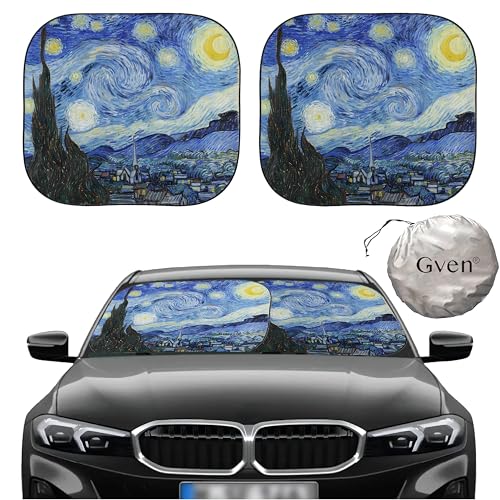 Gven Windshield Sun Shade for Car 2-Piece Foldable Sunshade for Front Windows, Blocks UV Rays, Automotive Interior Sun Protection Car Summer Accessories（Starry Night,M） - color: Starry Night, size: Medium