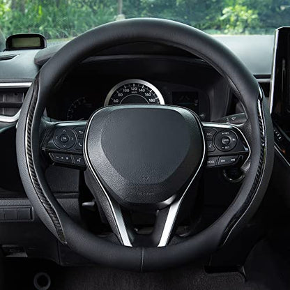 Car Steering Wheel Cover Black, 14-14.5 inch Steering Wheel Covers with Coasters Microfiber Leather Carbon Fiber Breathable Anti-Slip Durable Universal Auto Steering Wheel Protective - color: black02, size: Small