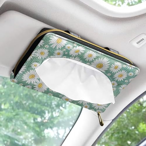 Daisy Flower Car Leather Car Tissue Holder for Car Sun Visor Tissue Box Holder PU Leather Car Visor Accessories Easy to Install - color: Daisy Flower