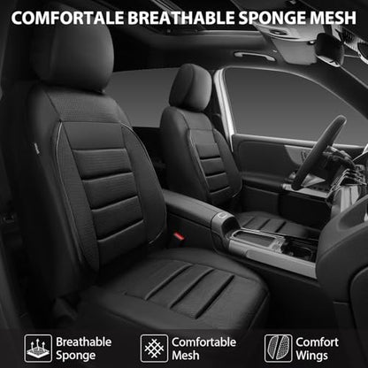 CAR PASS Breatherable Air Mesh Car Seat Covers Full Set, 3D Foam Back Support Automotive Seat Covers, All Season Car Seat Cover Fit Automotive,SUV,Sedan,Van, Airbag Compatible (Black) - color: Black Full Sets