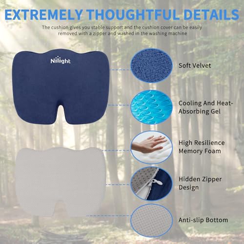 Nilight Car Seat Cushion Blue Velvet Gel Memory Foam Seats Soft and Comfortable Suitable for Daily Life and Driving Relieves Sciatica and Tailbone Pain Improves Drive Vision - color: Blue Velvet