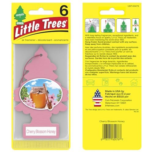 LITTLE TREES Car Air Freshener | Hanging Tree Provides Long Lasting Scent for Auto and Home | 24 Air Fresheners |Cherry Blossom - size: 4 Count (Pack of 6)