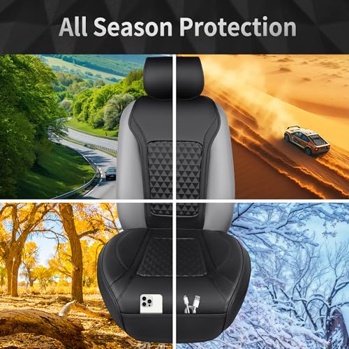CAR PASS 2Pack Front Car Seat Covers Leather Memory Foam Water Proof Seat Protector Universal Fit for Cars SUVs Trucks Most Vehicles, 3D Foam Rhombus Sideless, Airbag Compatible Non-Slip, 2 Pcs Black