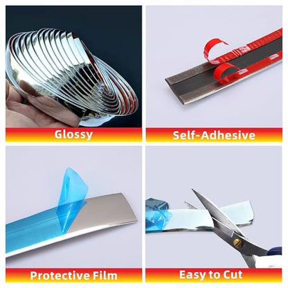 16Ft Chrome Silver Automotive Car Exterior and Interior Molding Trim Universal Bumper Window Door Body Side Decorative Strip Scratch-Proof (3/4 inch (20mm)) - size: Width:3/4inch(20mm)