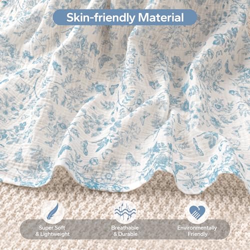 SERAPHY 100% Muslin Cotton Car Seat Covers for Babies - Universal, Breathable Canopies for Boys and Girls - Soft Summer Car Seat Cover - Blue Flowers - color: Blue Flowers