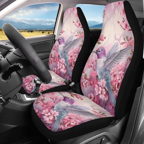 INSTANTARTS Hummingbird Car Seat Covers 2pcs/Set Vehicle Protector Cherry Blossom Front Seats Cover Auto Seat Protector Bucket Seat Cover for Most Cars SUV Sedan - color: Hummingbird