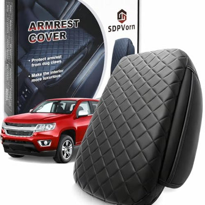 Armrest Cover for 2015-2022 Chevy Colorado GMC Canyon Accessories Center Console Pad Arm Rest Lid Cushion with Pockets, Black Faux Leather