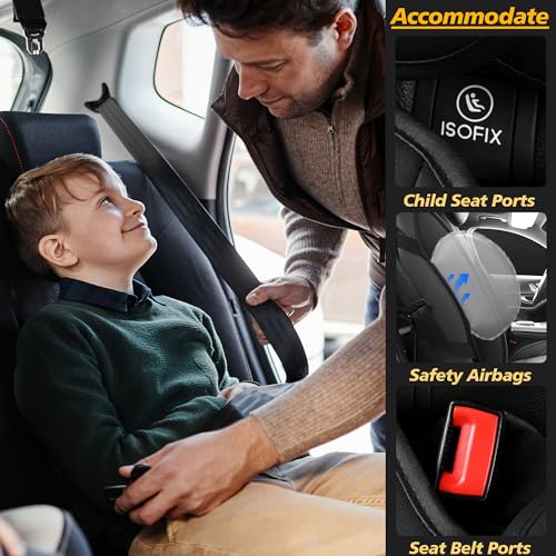 Car Seat Covers Full Set (5 Seats) Premium Nappa Leather Airbag Compatible & Pet Friendly for Sedans SUVs Trucks Heavy Duty Interior Protector for Off Road and Daily Commute Black Red