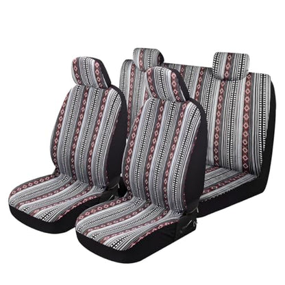 9PCS Baja Saddle Blanket Car Seat Covers, Front Set Breathable Washable Seat Covers with Seatbelt Pad, Striped Woven Cloth Airbag Compatible Seats Protector for Most Vehicles (Black White Red) - color: Black White Red