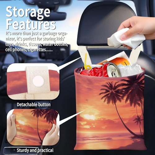 Hanging Car Garbage Bag, Cute Car Trash Can Bag, Automotive Accessories for Women Men Beautiful Tropical Sunset Palm - color: Beautiful Tropical Sunset Palm