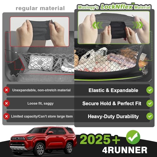 Truck Bed Cargo Net Trunk Netting Compatible with 2025 2026 Toyota 4Runner Accessories, Pickup Cargo Organizer SUV Sedan Storage Net w/Heavy Duty Carabiners - style: 2025+ 4Runner