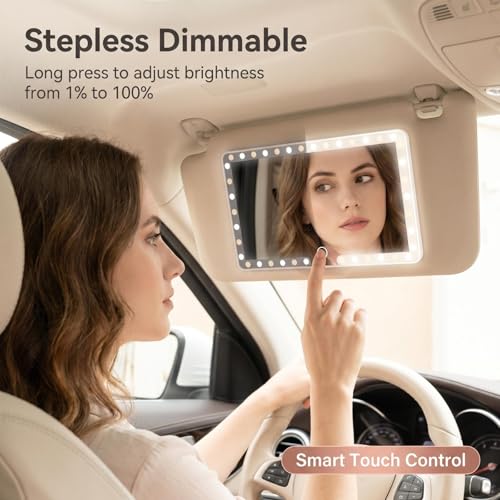 Car Sun Visor Vanity Mirror, 3 Light Modes & 60 LEDs, Rechargeable Dimmable Touch Screen Travel Makeup Mirror,Universal for Truck SUV-Car Accessories Essentials for Women（White）