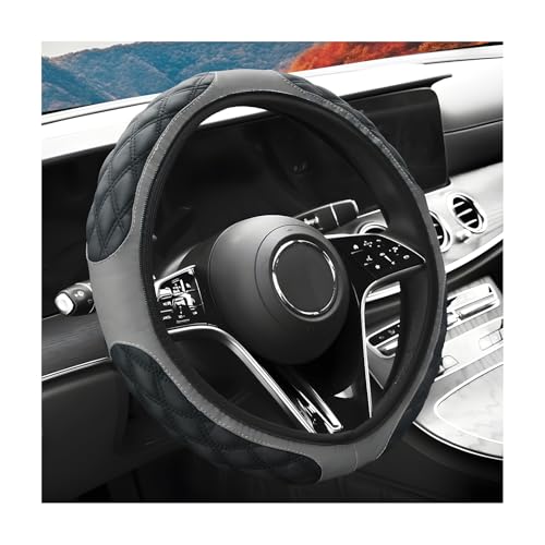 Car Steering Wheel Cover, 15 Inches Anti-Slip Elastic Leather Steering Wheel Protector for Women Men, Breathable Wheel Wrap Cover Interior Decoration for Cars Trucks SUVs (Gray) - color: Gray