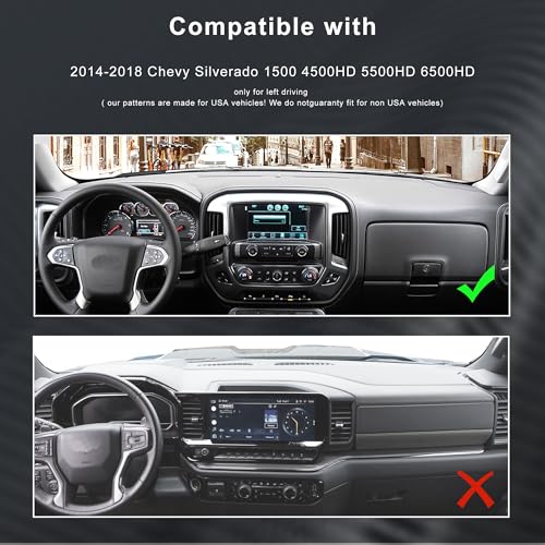 Dashboard Cover for 2014–2018 Chevrolet Silverado/GMC Sierra 1500, 2015–2019 Silverado/Sierra 2500HD 3500HD – Carbon Fiber Leather Dash Mat Sun Shade Protector (Black)