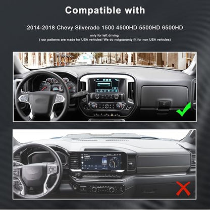 Dashboard Cover for 2014–2018 Chevrolet Silverado/GMC Sierra 1500, 2015–2019 Silverado/Sierra 2500HD 3500HD – Carbon Fiber Leather Dash Mat Sun Shade Protector (Black)
