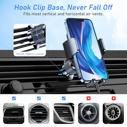 Blukar Car Phone Holder Mount, Super Stable Air Vent Cell Phone Car Mount with 2025 Metal Hook Clip, 360° Rotation,One Button Release for iPhone, Galaxy, Google, and All Other Smartphones